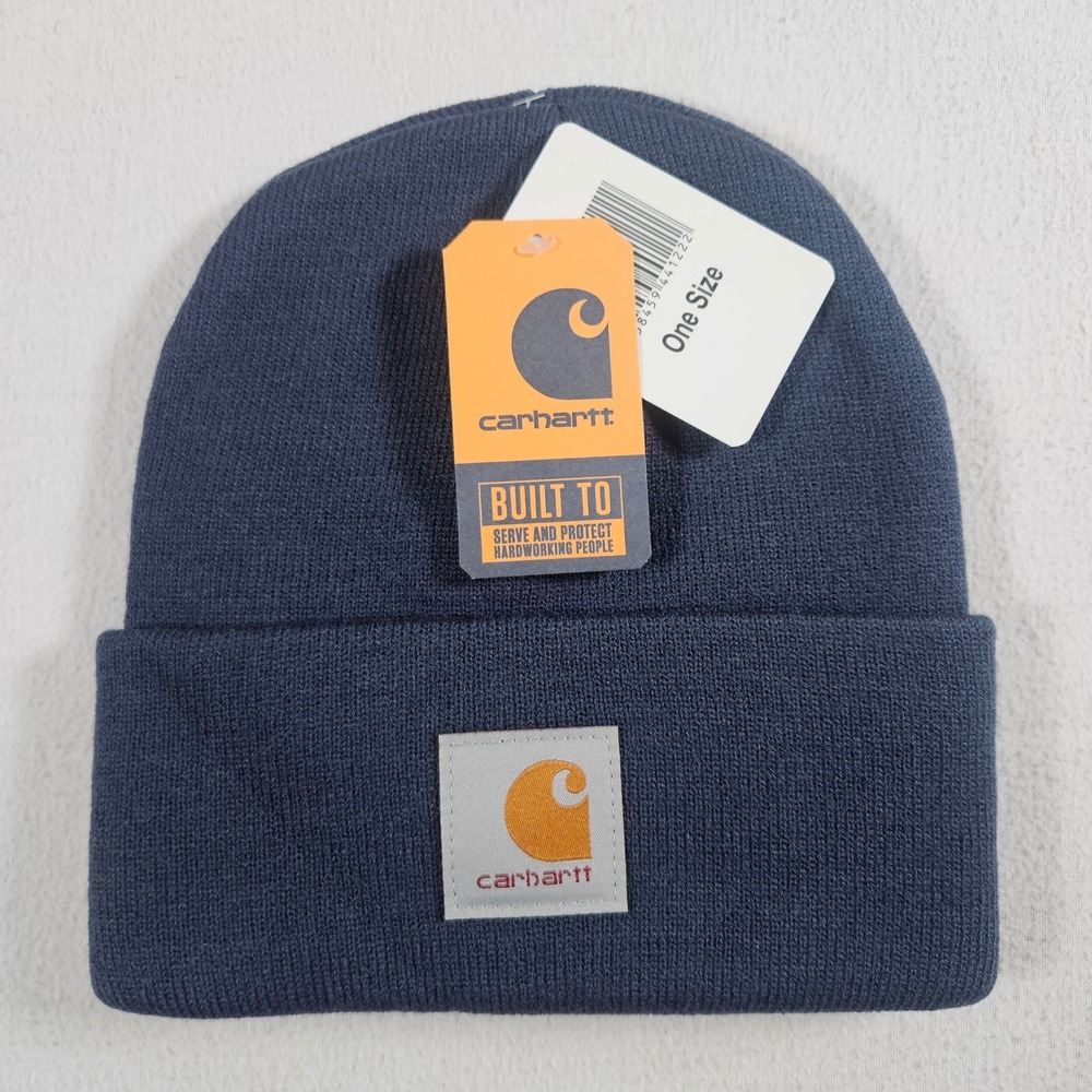 Carhartt Beanie Hat Unisex One Size Grey Gray Rib Knit Logo Patch A18